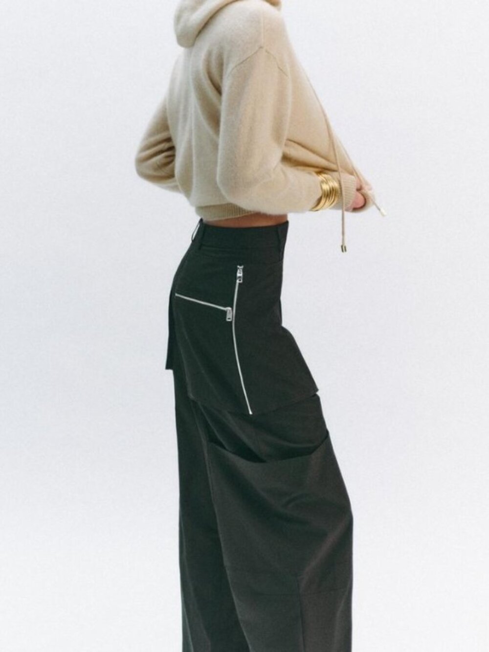 Zara Dark Green Wide Leg Utility Cargo Pants Women's Medium M High Rise - Picture 2 of 11